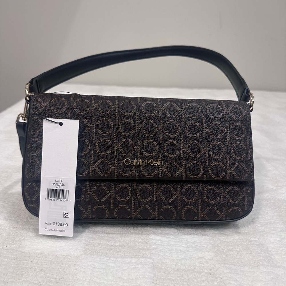 Calvin Klein Monogram Black and Brown Shoulder Bag